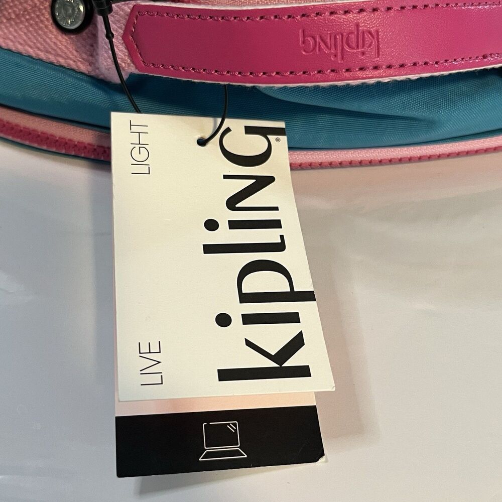 Kipling Seoul Laptop XL Backpack Striking Blue Pink Trim Plush Charm 17” NWT - Picture 10 of 12